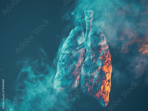 Glowing X-Ray View of Inflamed Lungs in Asthma Attack
