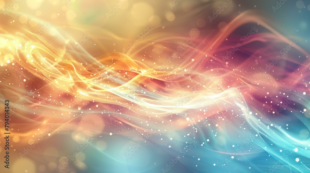 b'Abstract colorful light curves and particles background'