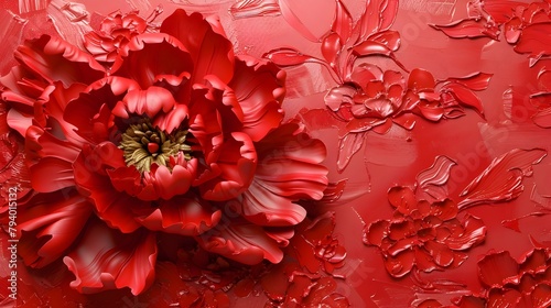 Vibrant Red Peony Blossom with Lush Petals and Intricate Texture