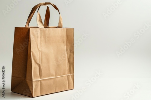 Brown paper craft bag isolated on white background.