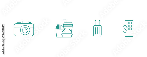 Traveler's Essentials: Camera, Food, Suitcase, and Hotel Vector Icons