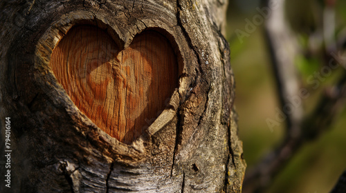 Coração esculpido em uma árvore 