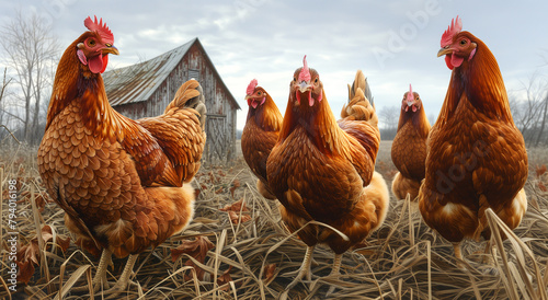 Hens on the farm photo