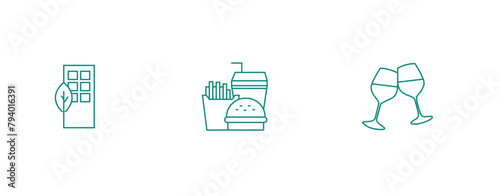 Traveler's Treats: Hotel, Food, and Wine Glasses Vector Icons