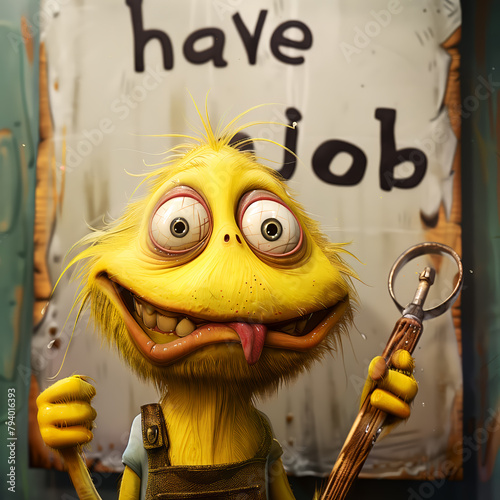 Cartoon style handyman with "have a job" sign in the background © DinoBlue