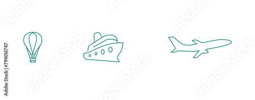 Global Explorations: Balloon, Cruise Ship, and Airplane Vector Icons