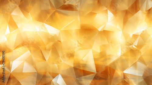 Wide panoramic polygonal wallpaper, faceted texture, macro panorama, abstract gold crystal background, and 3D render Illustration