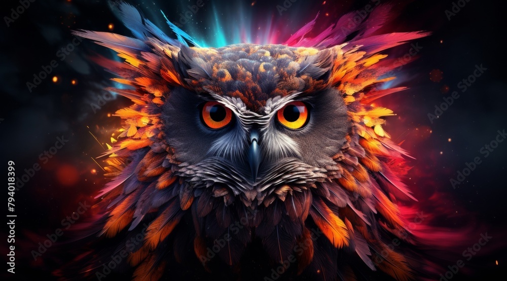 artistry and nature in a painted owl masterpiece, where vibrant splashes of paint converge to form a captivating portrayal of this nocturnal creature amidst a colorful realm. artistry and nature in a painted owl masterpiece, where vibrant splashes of paint converge to form a captivating portrayal of this nocturnal creature amidst a colorful realm.