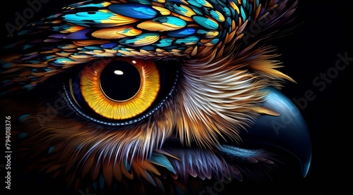 artistry and nature in a painted owl masterpiece, where vibrant splashes of paint converge to form a captivating portrayal of this nocturnal creature amidst a colorful realm. © Surachetsh
