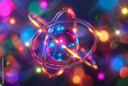 atomic nucleus 3d rendering of protons neutrons and electrons in vibrant colors science concept