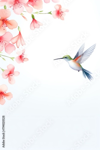 Hummingbird , Delicate hummingbird hovering over bright pink flowers