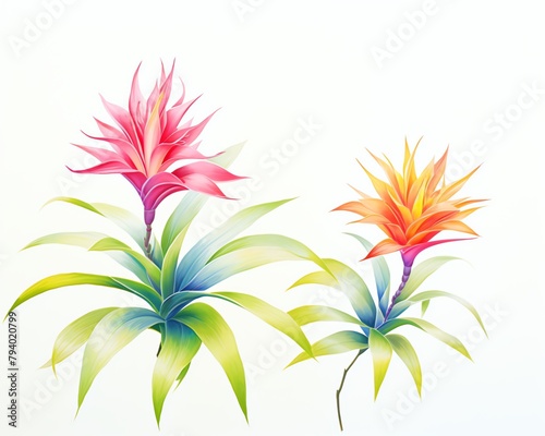 Tropical Bromeliad , Colorful bromeliad in a vibrant rainforest setting