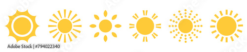 Set of cute yellow sun icon sunrise summer Illustration vector
