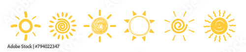 Hand draw sun doodle summer icon Illustration vector