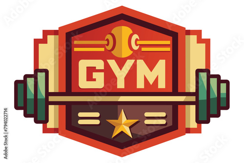 Retro Gym Fitness Center Logo Emblem with Barbell and Star Design