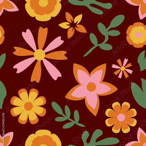 flower floral vintage seamless pattern. This is a retro flower repeat vector illustration. Design for decorative, wallpaper, shirts, clothing, tablecloths, blankets, wrapping, texture, textile,    