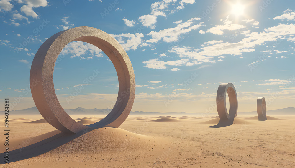Surreal dessert landscape with geometrical shapes. Modern minimal abstract background Surreal dessert landscape with geometrical shapes. Modern minimal abstract background