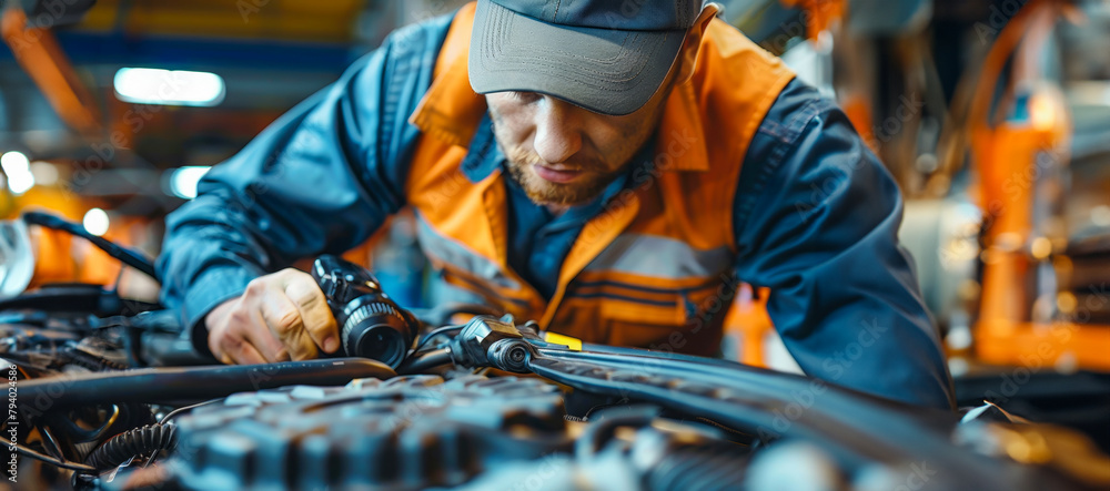 Mechanic adjusting engine components Mechanic adjusting engine components