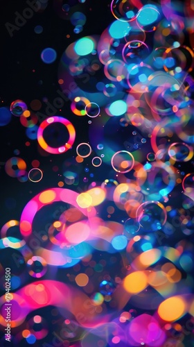 Colorful bubbles on a black background, mobile wallpaper, © Tilak