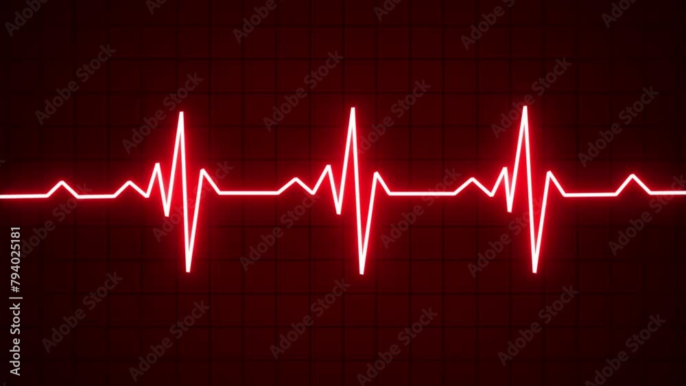 Glowing neon red color heartbeat rate and pulse on black screen, seamless and loop motion animate footage Glowing neon red color heartbeat rate and pulse on black screen, seamless and loop motion animate footage