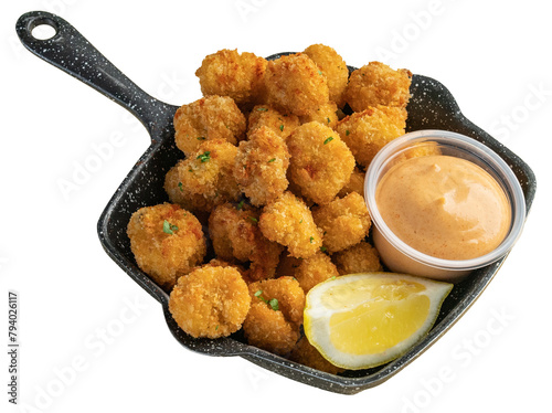 Crunchy chicken popcorn served with peri peri mayo sauce