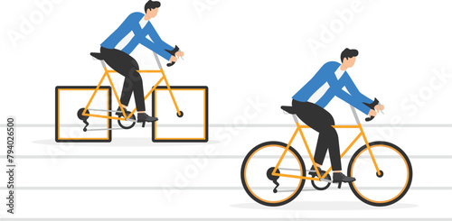 Efficiency in business, businessman pushing a sphere leading the race against another man pushing a cube stock

