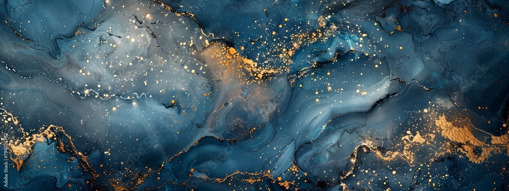 Abstract blue marble texture with swirling golden patterns. Abstract blue marble texture with swirling golden patterns.
