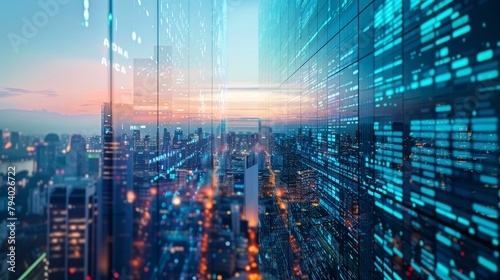 Craft a visually captivating image of a futuristic bank in a financial district