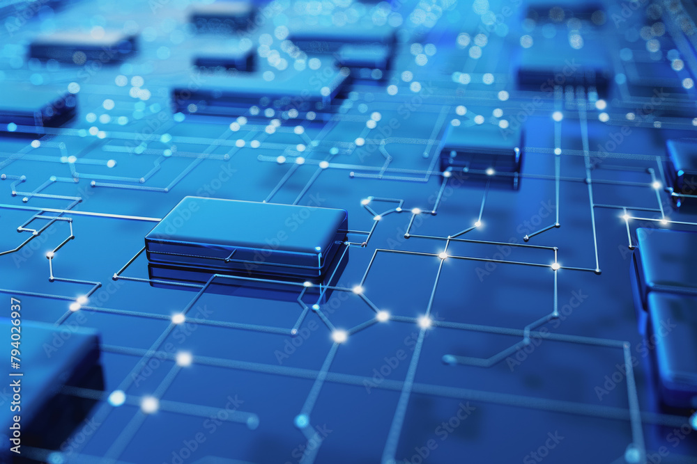 Obraz premium Business Process Modeling Notation diagram objects, high tech data security, blue colors