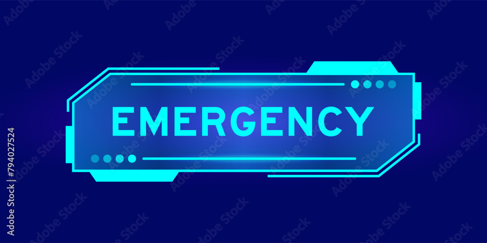 Futuristic hud banner that have word emergency on user interface screen on blue background Futuristic hud banner that have word emergency on user interface screen on blue background