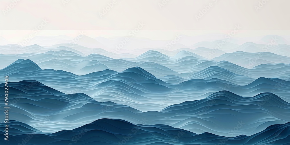 A stylized graphic of tranquil sea waves under a soft gradient sky.
