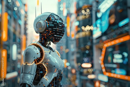 
Advanced AI in ethical governance and autonomous system integration for society. Ethical AI and society. Illustrating advanced integration in future societal governance models. Navigating the future.