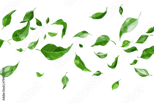 Green flying leaves wave. Organic cosmetic background. Natural herbal tea. Vegan, eco, bio design element. Leaf falling. Summer foliage ornament. Beauty product. Healthy food. Vector illustration