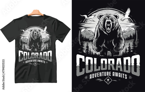 Outdoor Mountain Illustration with Colorado adventure awaits Vector Artwork for T-shirt Print And Other Uses.