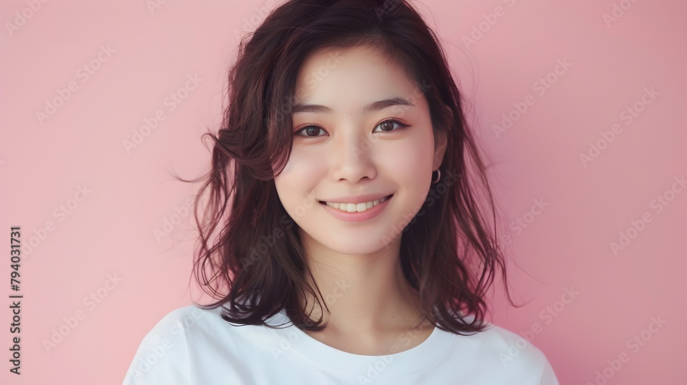 Soft-Focused Portrait of a Cute Asian Woman Radiating Contentment and Gentle Smile Soft-Focused Portrait of a Cute Asian Woman Radiating Contentment and Gentle Smile