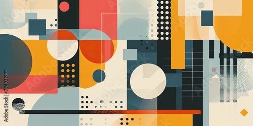 Modern abstract art piece with geometric shapes and warm color scheme.