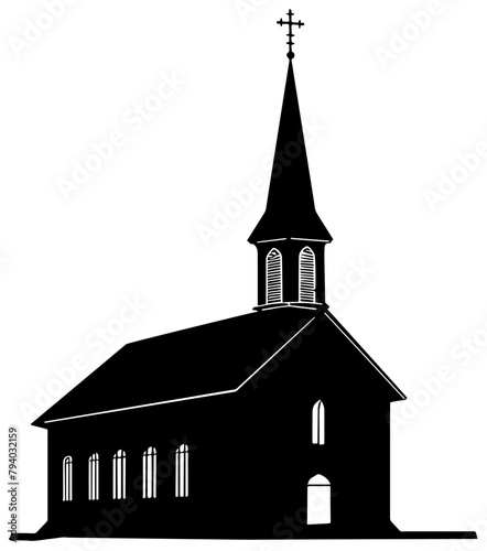 Silhouette of a church with cross isolated 
