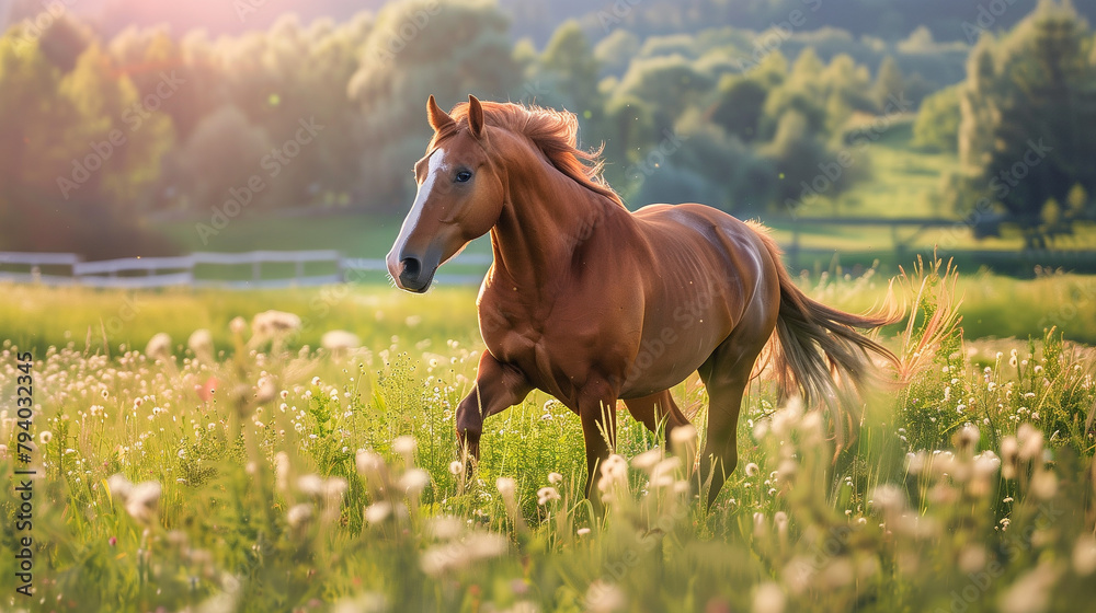 Obraz premium beautiful horse running in green field