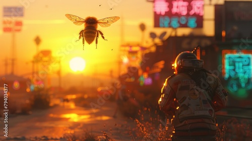 Fluffy Bees Sunset Sojourn A Digital Art photo