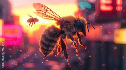 Fluffy Bees Cybernetic Sunset Sojourn A Digital Art photo