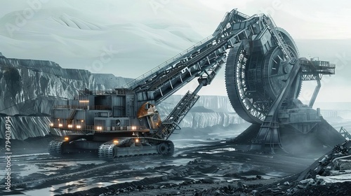 giant bucket wheel excavator machine in coal mine heavy industry and mining concept 3d illustration photo