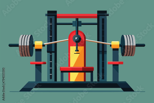 Bench press weightlifting machine illustration, gym fitness equipment for strength training and body building