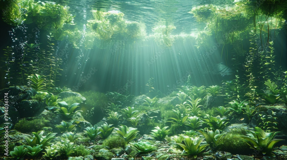 Layers of underwater vegetation from delicate seaweed leaves