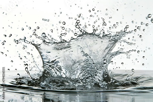 dynamic water splashes frozen in motion on pure white background liquid art closeup highspeed photography photo