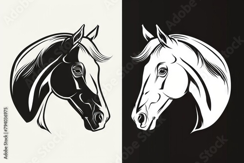 elegant horse head outline for equestrian stable or racing club stylish black and white vector design