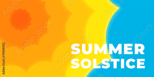 Abstract retro minimal summer solstice horizontal banner. Bright sun equinox holiday vintage poster. Trendy minimalist placard. Summertime vector eps design template