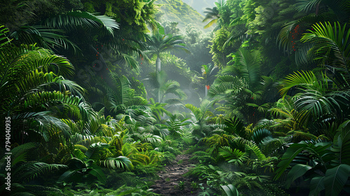 panoramic view of the tropical jungle  tropical forest scenery  tropical green landscape