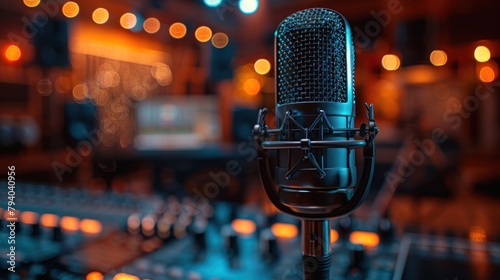microphone against black background in the studio photo