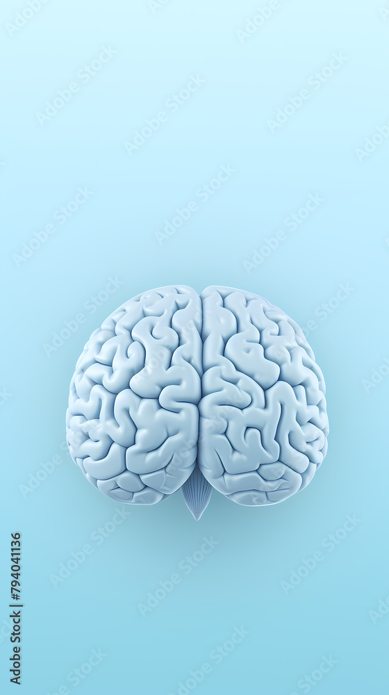 3D rendering of brain floating on blue background