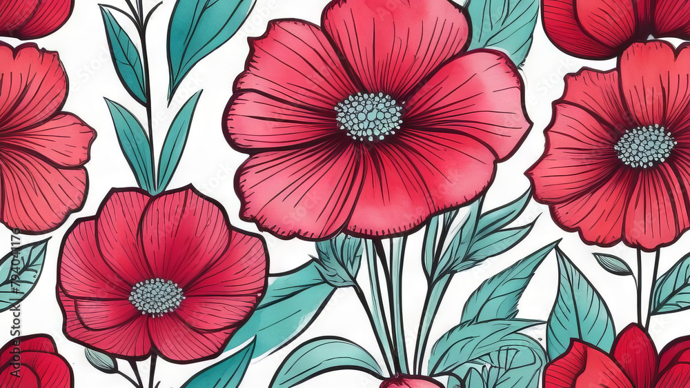 Abstract pastel background with botanical flowers and leaves in watercolor style. Soft Ruby vintage floral art painting Abstract pastel background with botanical flowers and leaves in watercolor style. Soft Ruby vintage floral art painting